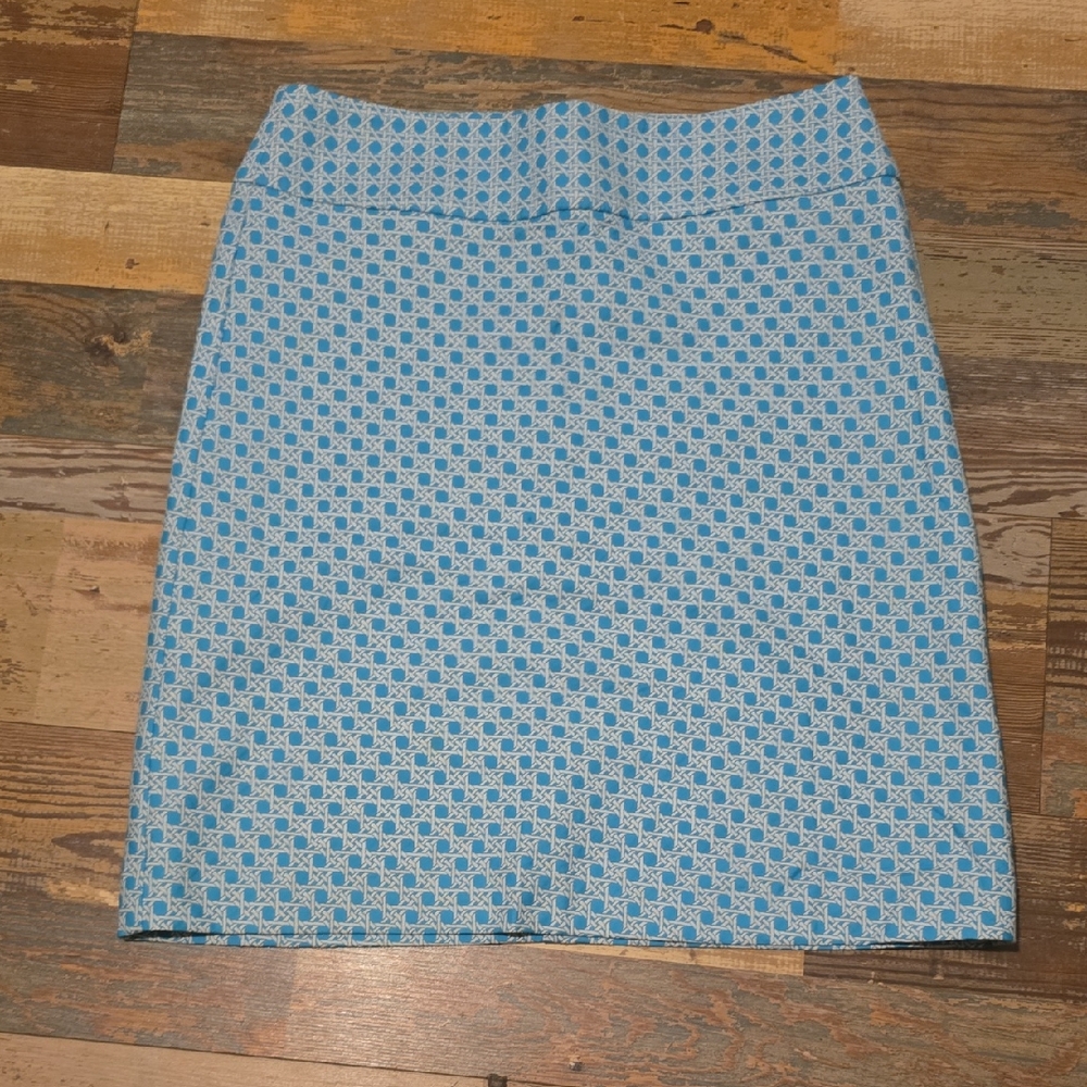 Talbots Teal Geometric Pencil Skirt Size 8P Business‎ Casual Preppy Spring